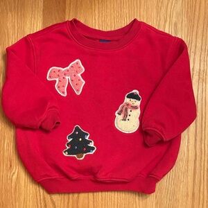 Old Navy Red Christmas Sweatshirt with Festive Patches EUC 12-18 months
